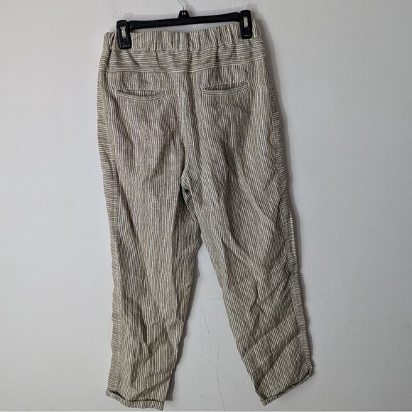 Anthropologie Linen Striped Tapered Leg Straight Leg Coastal Lagenlook Pants - Picture 3 of 7